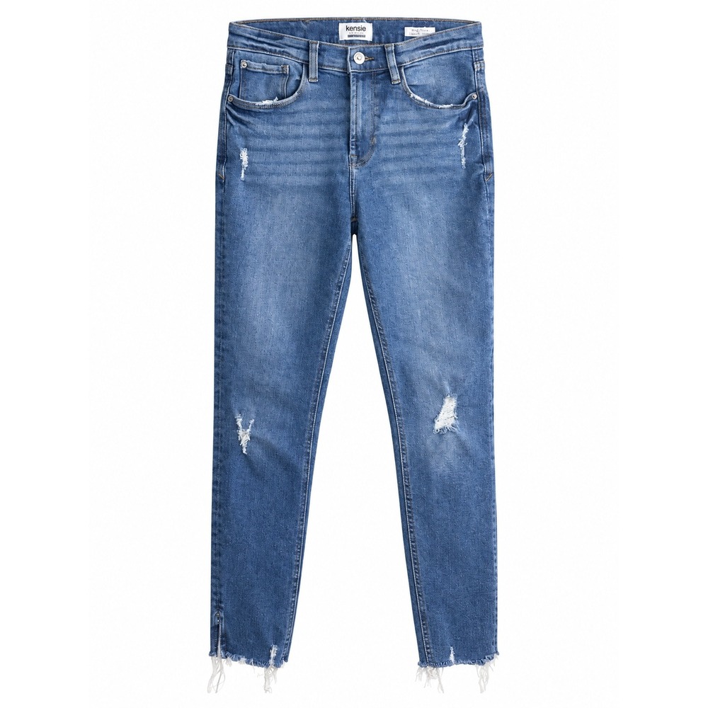 Kensie Jeans Women's 6/28 Distressed Raw Hem Ankle Skinny Stretch Denim